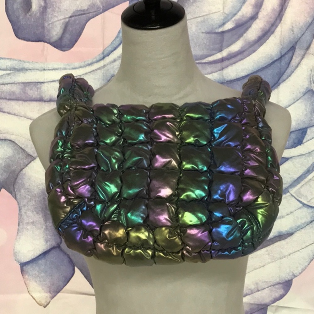 Iridescent puffer purse